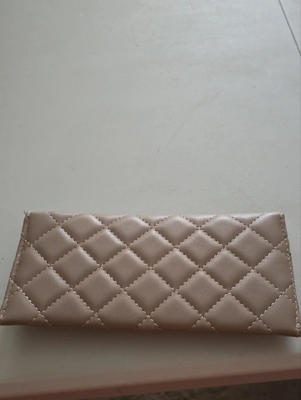 Badgley Mischka Quilted Taupe Wallet Clutch with Gold Logo